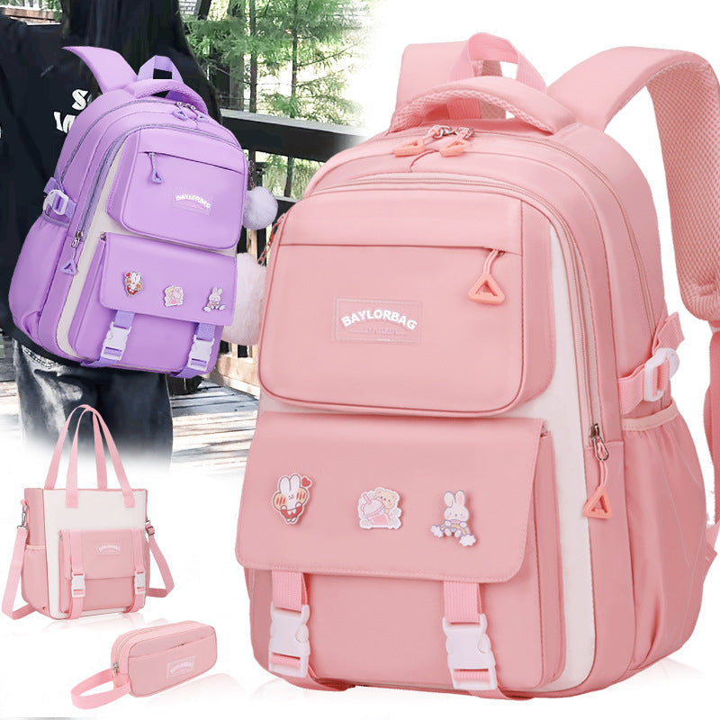 Ergonomic spine-safe school backpack for girls in pink and purple by Bunnie & Minnie