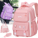 Ergonomic spine-safe school backpack for girls in pink and purple by Bunnie & Minnie
