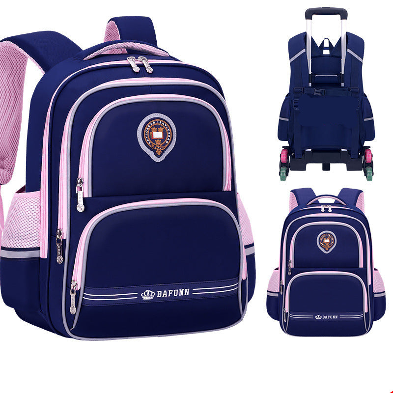 Girls 2-in-1 trolley school bag with detachable wheels and bow-tie design by Bunnie & Minnie
