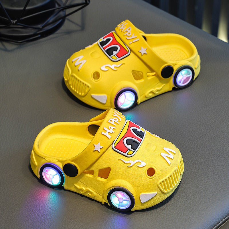 Light-up car print non-slip kids summer slippers with LED sole by Bunnie & Minnie