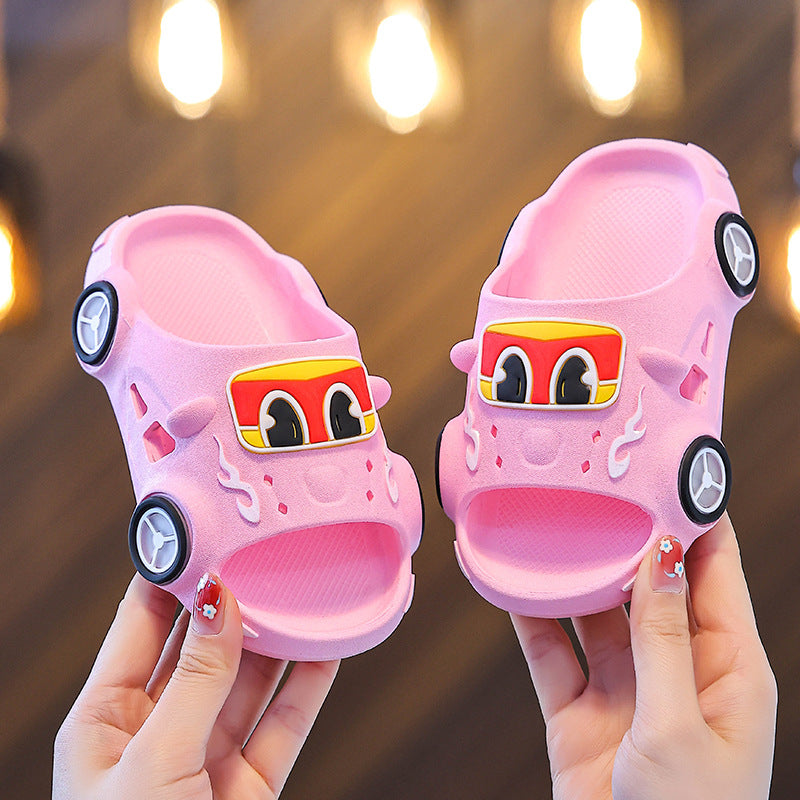 Car print LED light-up non-slip kids slippers for indoor and outdoor use by Bunnie & Minnie