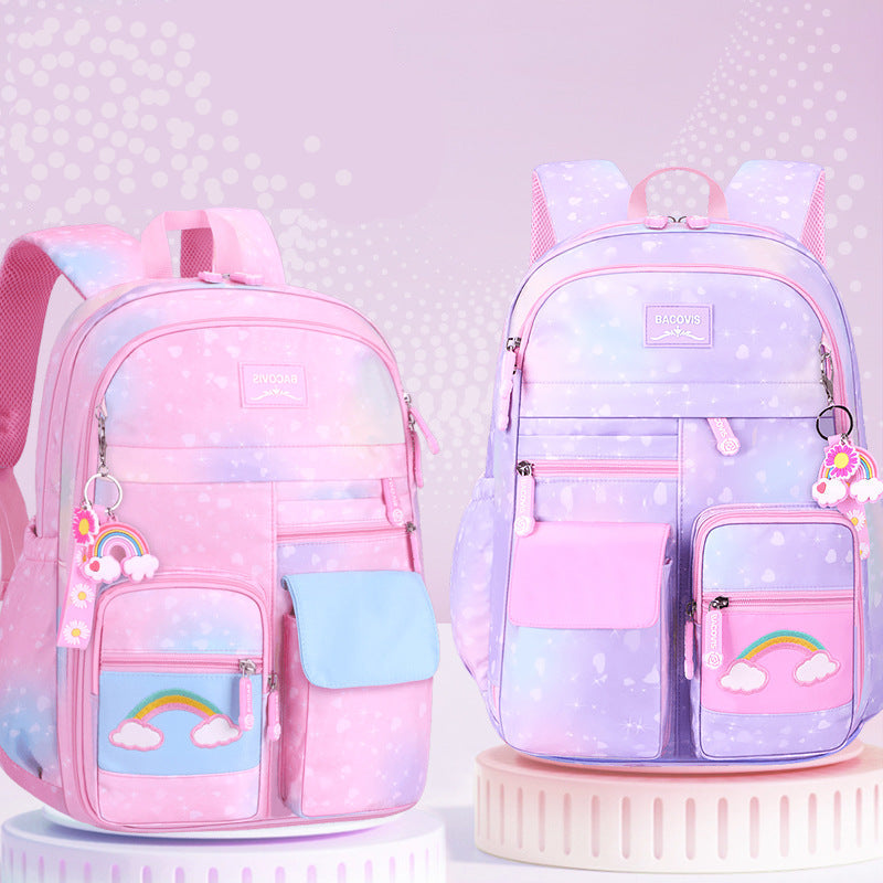 Gradient rainbow large capacity school backpack for girls with side opening by Bunnie & Minnie