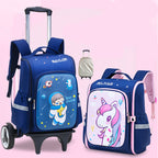 3D cartoon trolley school backpack with removable wheels for primary school kids by Bunnie & Minnie