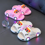 Car print LED light-up non-slip kids slippers for indoor and outdoor use by Bunnie & Minnie