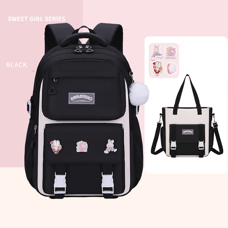 Ergonomic spine-safe school backpack for girls in pink and purple by Bunnie & Minnie