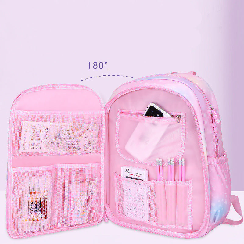 Gradient rainbow large capacity school backpack for girls with side opening by Bunnie & Minnie
