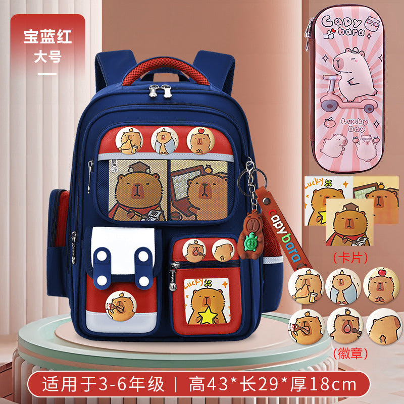 Cute bunny and capybara print lightweight waterproof kids school backpack by Bunnie & Minnie