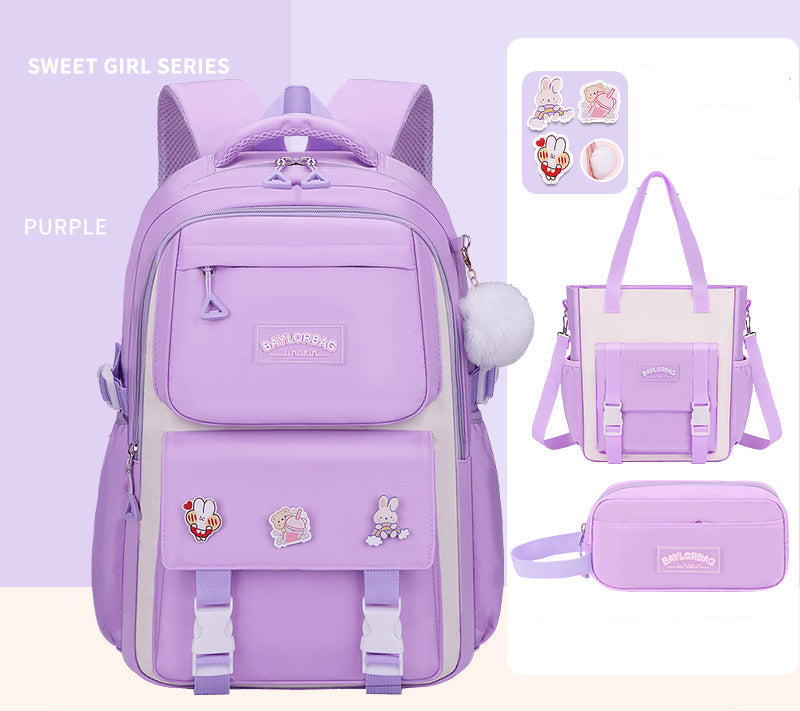 Ergonomic spine-safe school backpack for girls in pink and purple by Bunnie & Minnie