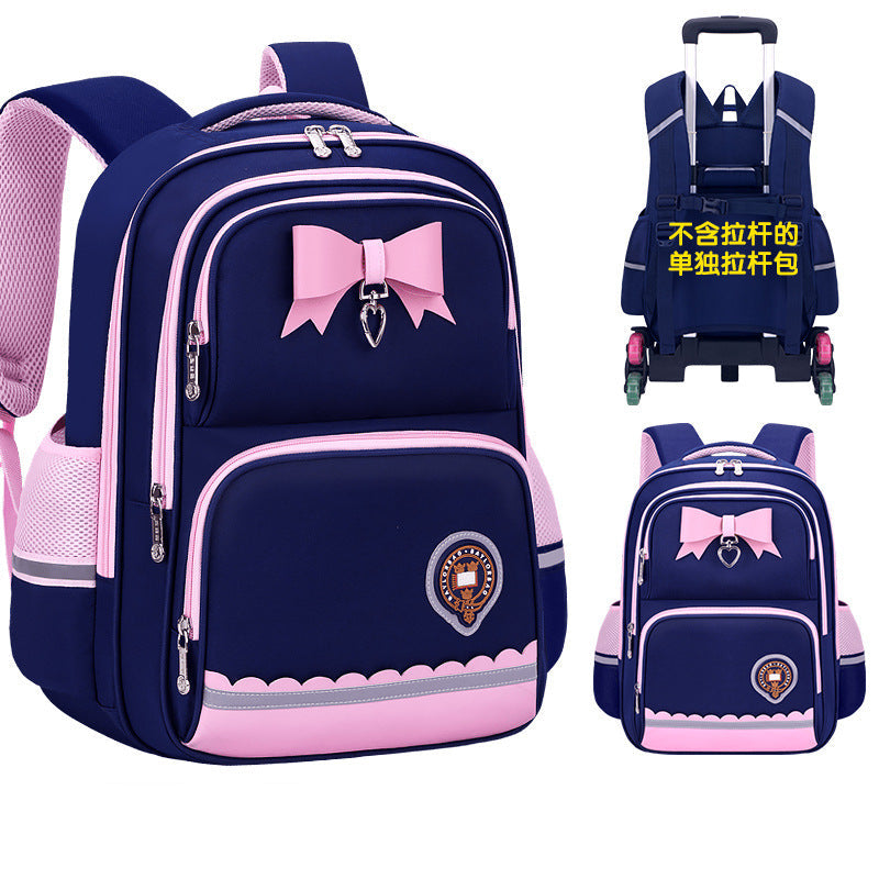 Girls 2-in-1 trolley school bag with detachable wheels and bow-tie design by Bunnie & Minnie