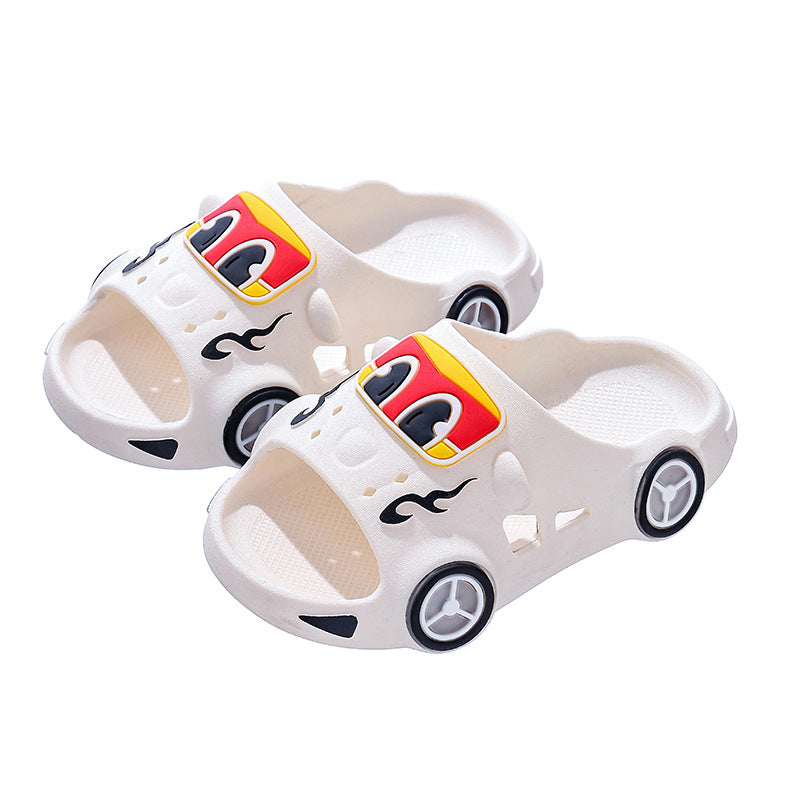 Car print LED light-up non-slip kids slippers for indoor and outdoor use by Bunnie & Minnie