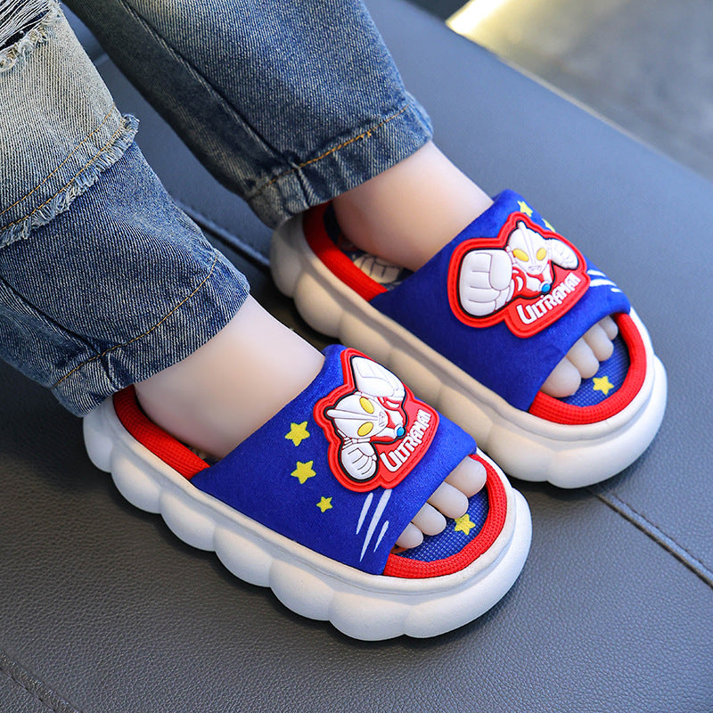 Ultraman themed breathable linen all-season kids slippers for boys by Bunnie & Minnie