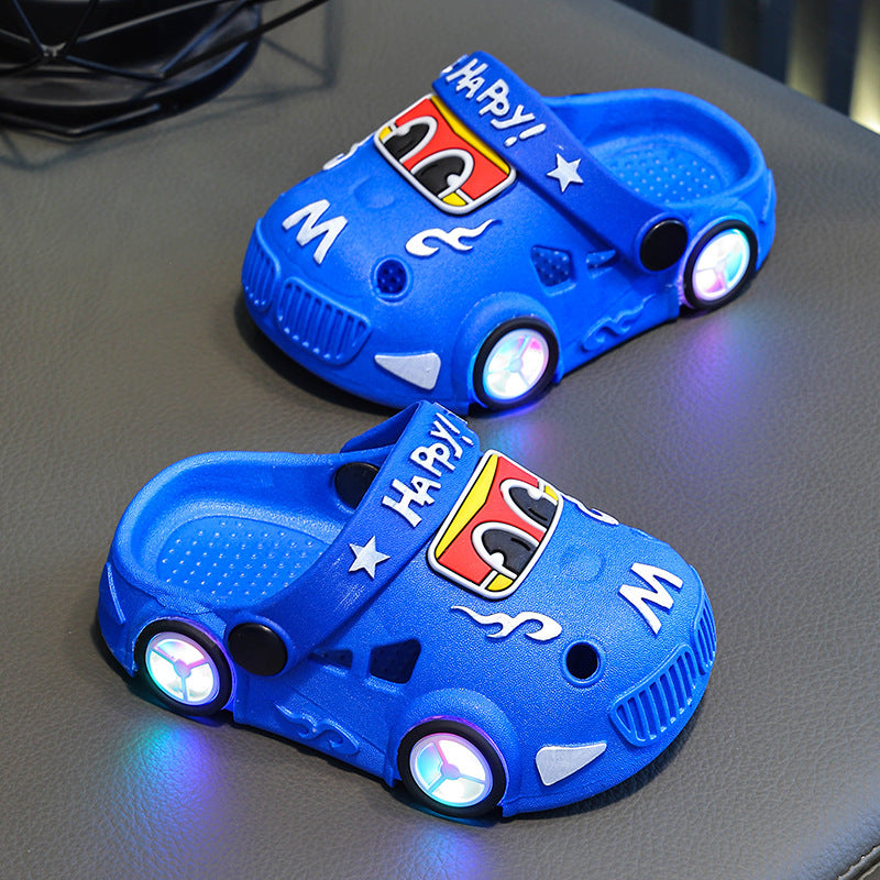 Light-up car print non-slip kids summer slippers with LED sole by Bunnie & Minnie
