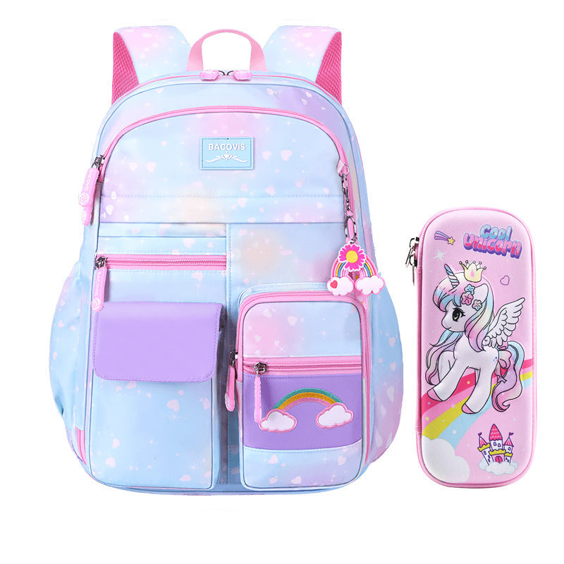 Gradient rainbow large capacity school backpack for girls with side opening by Bunnie & Minnie