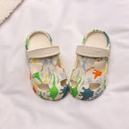 Dinosaur print thick-sole anti-collision kids clogs in multiple colours by Bunnie & Minnie