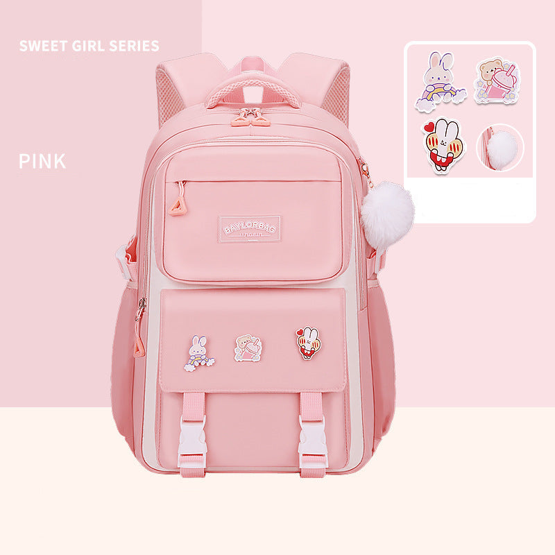 Ergonomic spine-safe school backpack for girls in pink and purple by Bunnie & Minnie