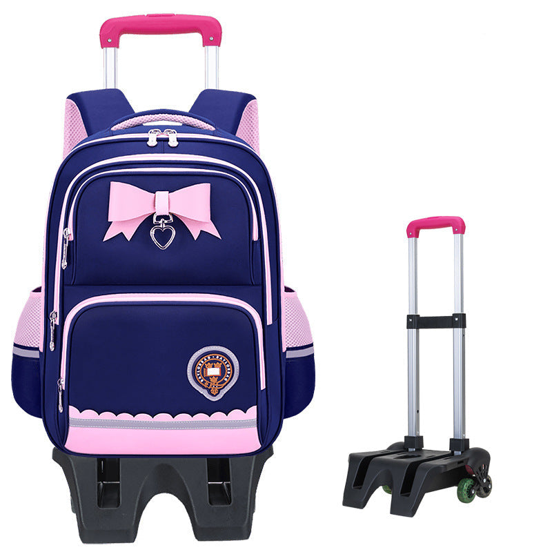 Girls 2-in-1 trolley school bag with detachable wheels and bow-tie design by Bunnie & Minnie
