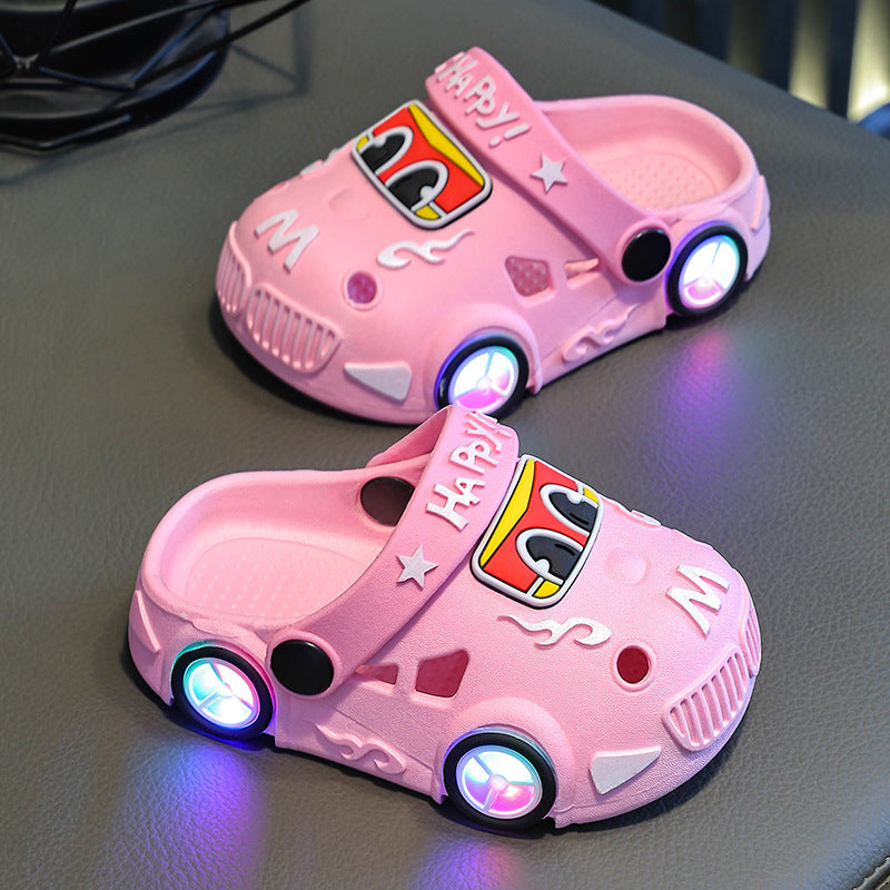 Light-up car print non-slip kids summer slippers with LED sole by Bunnie & Minnie