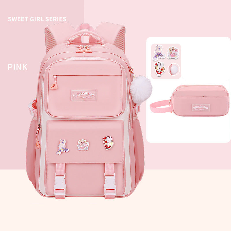 Ergonomic spine-safe school backpack for girls in pink and purple by Bunnie & Minnie