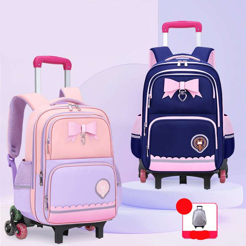 Girls 2-in-1 trolley school bag with detachable wheels and bow-tie design by Bunnie & Minnie