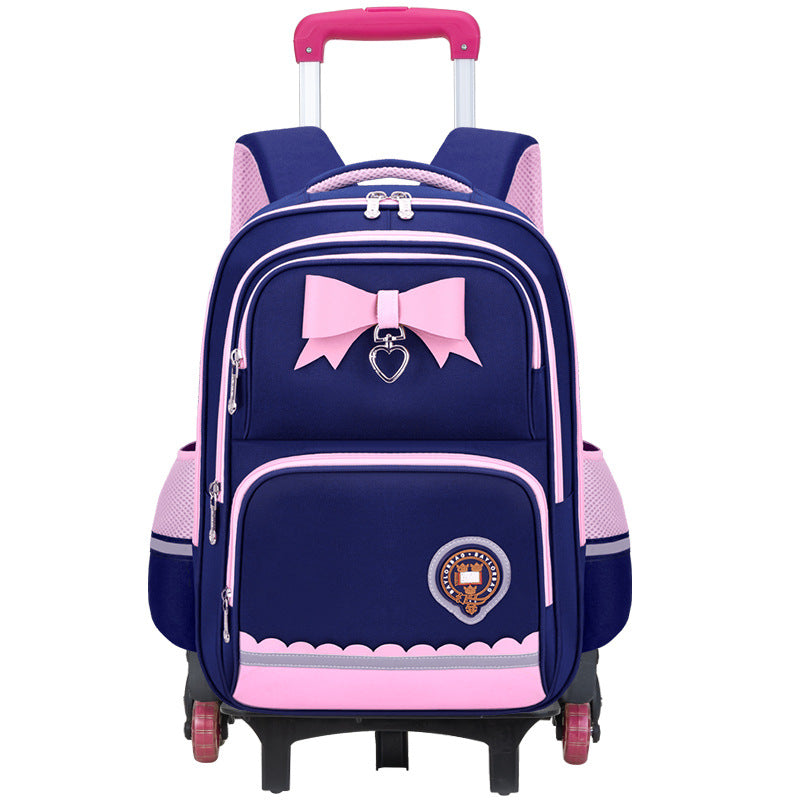Girls 2-in-1 trolley school bag with detachable wheels and bow-tie design by Bunnie & Minnie