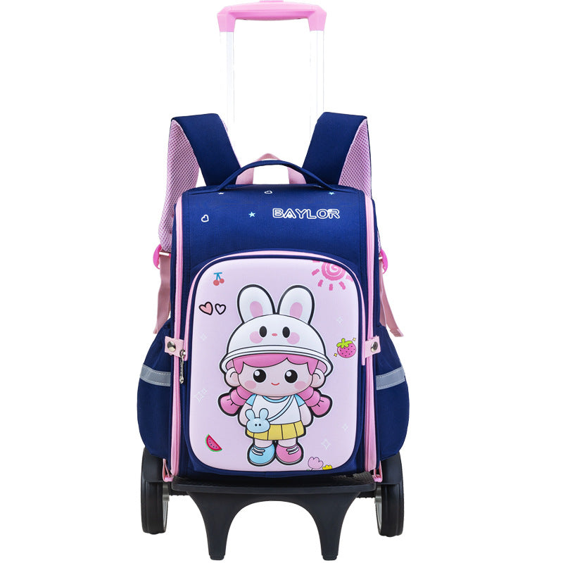 3D cartoon trolley school backpack with removable wheels for primary school kids by Bunnie & Minnie