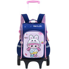 3D cartoon trolley school backpack with removable wheels for primary school kids by Bunnie & Minnie