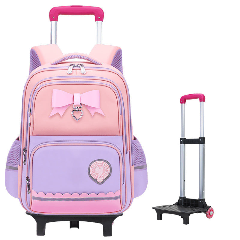Girls 2-in-1 trolley school bag with detachable wheels and bow-tie design by Bunnie & Minnie