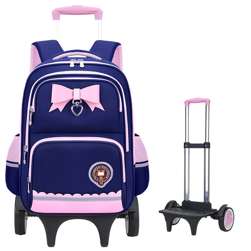 Girls 2-in-1 trolley school bag with detachable wheels and bow-tie design by Bunnie & Minnie
